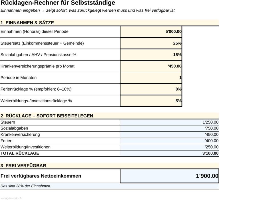 Vorschau Rücklagen Rechner